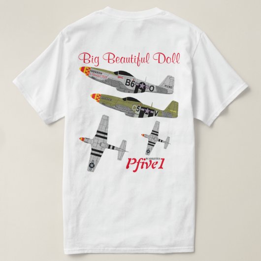 Pfive1 P-51 "大きく美しい人形357th " Tシャツ (デザイン裏面)