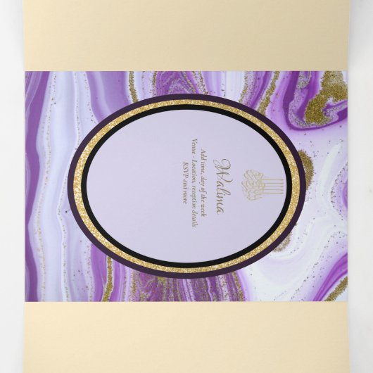 PGニカワリマパープル金ゴールドマーブルアゲートグリッター 三つ折り招待状 (内部中)