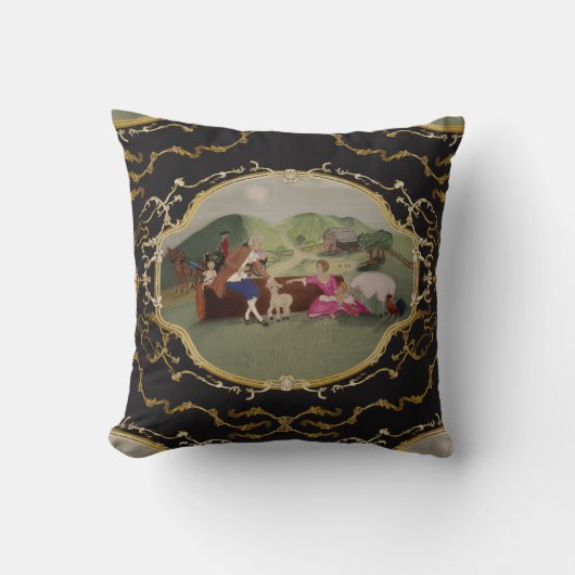 PH&Dトイルフランスのピローブラック&金ゴールド クッション (正面)