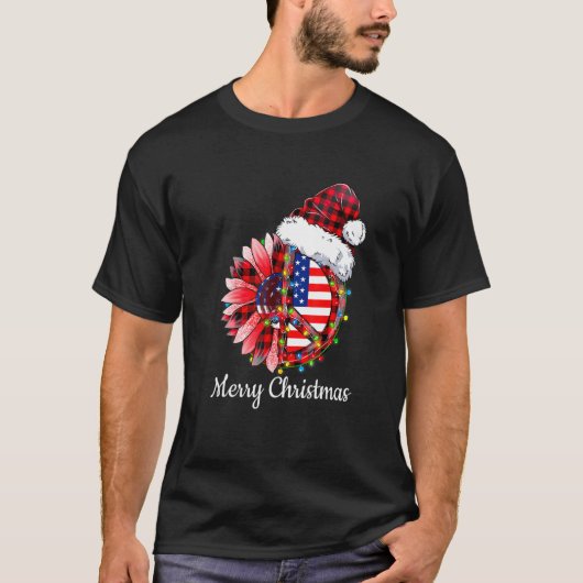 Ph Red Plaid Peace Sign Hippie Lights America Tシャツ (正面)