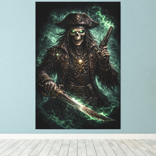 Phantom Pirate Skull – Dark Fantasy Reaper キャンバスプリント (インサイチュ (ウッドフロア))