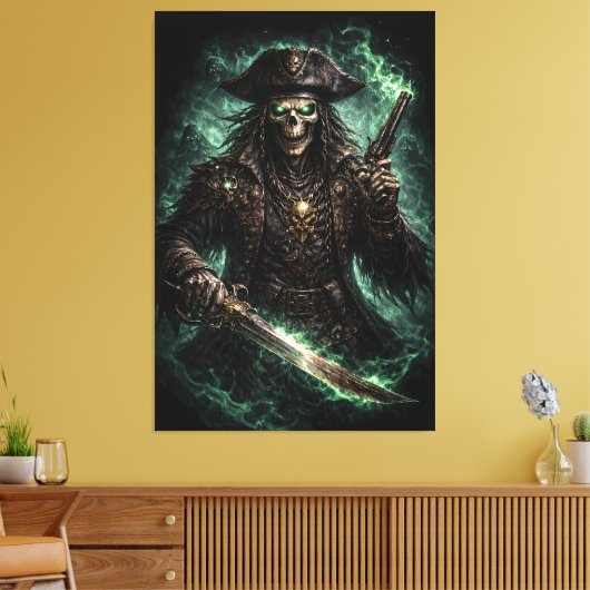 Phantom Pirate Skull – Dark Fantasy Reaper キャンバスプリント (インサイチュ (リビング))