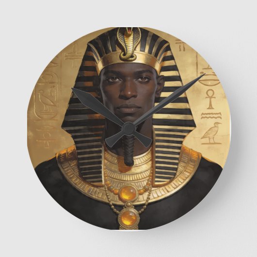 Pharaoh Energy — Ancient African King Modern Art  ラウンド壁時計 (正面)