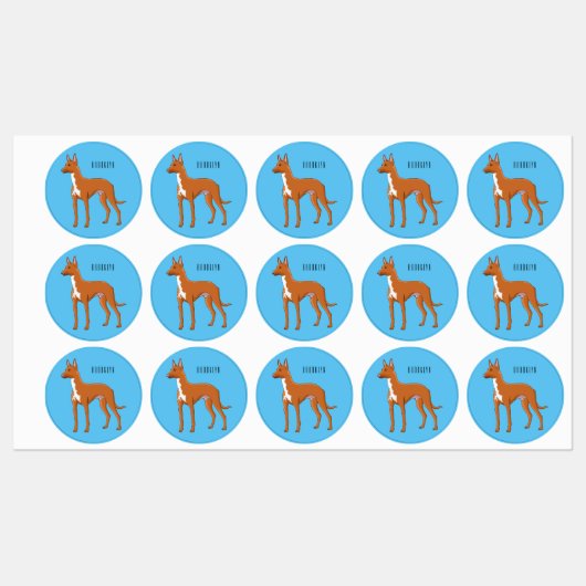 Pharaoh hound dog cartoon illustration ラベル (シート)