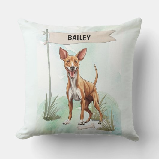 Pharaoh Hound Watercolor Personalized Dog クッション (正面)