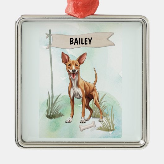 Pharaoh Hound Watercolor Personalized Dog メタルオーナメント (正面)