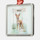 Pharaoh Hound Watercolor Personalized Dog メタルオーナメント (左)