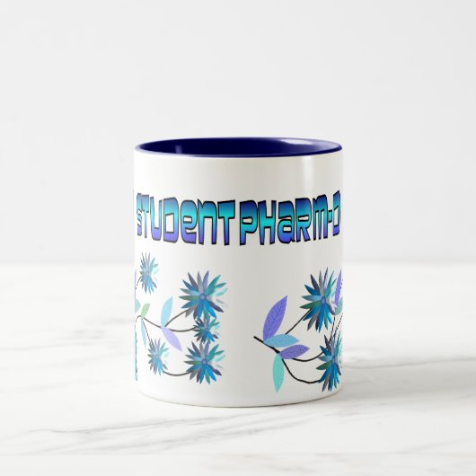 Pharm D学生の青い花のデザイン ツートーンマグカップ (中央)
