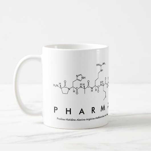 Pharmaのペプチッド単語のマグ コーヒーマグカップ (左)