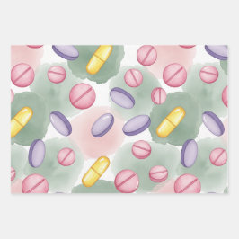 Pharmacist Pink Pill Boho Feather Wrapping Paper ラッピングペーパーシート