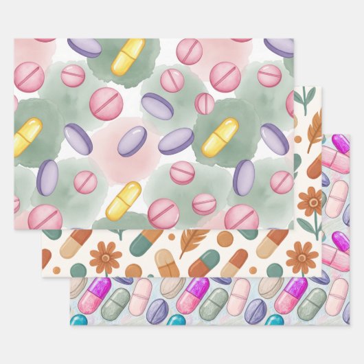 Pharmacist Pink Pill Boho Feather Wrapping Paper ラッピングペーパーシート (セット)