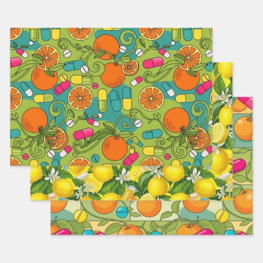Pharmacist Retro Citrus RX Pattern Wrapping Paper ラッピングペーパーシート (セット)