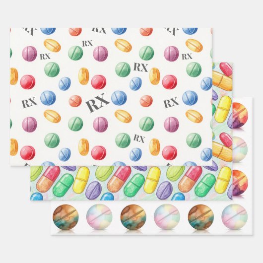 Pharmacist Watercolor Pill RX Wrapping Paper ラッピングペーパーシート (セット)