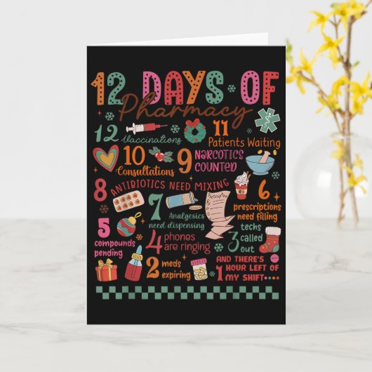 Pharmacy Christmas Shirt - 12 Days Of Pharmacy Tec カード (黄色い花)