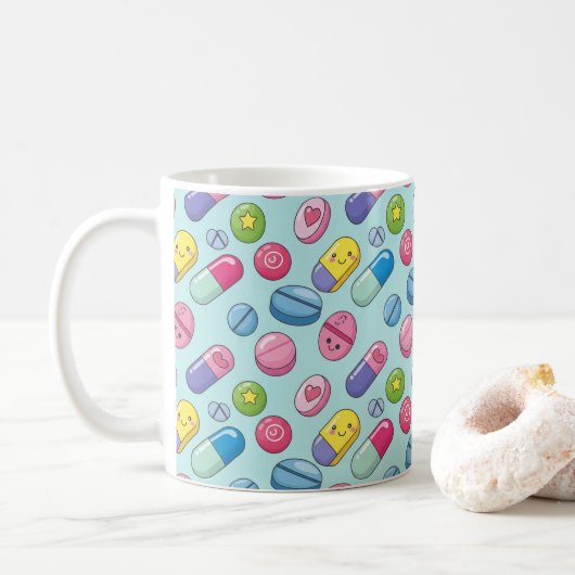 Pharmacy Happy Pills Kawaii Smileys コーヒーマグカップ (ドーナツ)