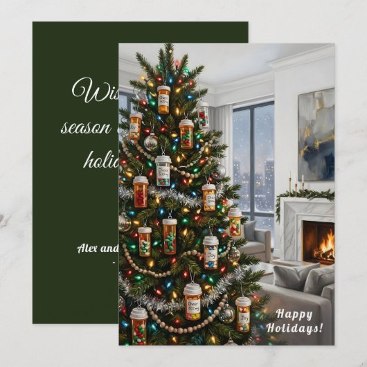 Pharmacy Medical Pill Bottle Ornament Christmas シーズンカード (正面/裏面)
