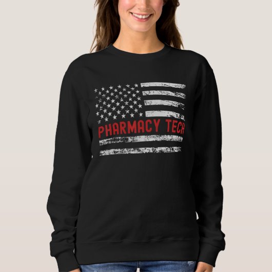 Pharmacy Tech USA Flag Profession Retro Job Title スウェットシャツ (正面)