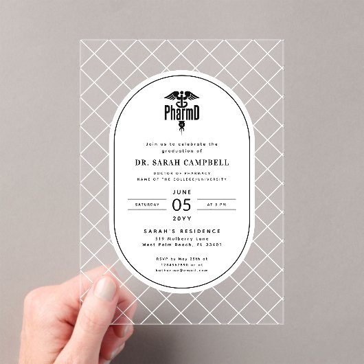 PharmD Doctor of Pharmacy卒業チェックパターン アクリル招待状 (インサイチュ (ポータブル))