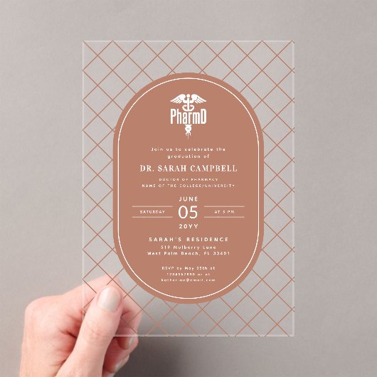 PharmD Doctor of Pharmacy卒業チェックパターン アクリル招待状 (インサイチュ (ポータブル))