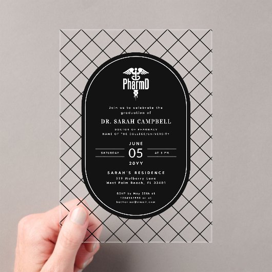PharmD Doctor of Pharmacy卒業チェックパターン アクリル招待状 (インサイチュ (ポータブル))