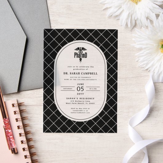 PharmD Doctor of Pharmacy Graduation Check Pattern ベラム紙招待状 (ウェディング)