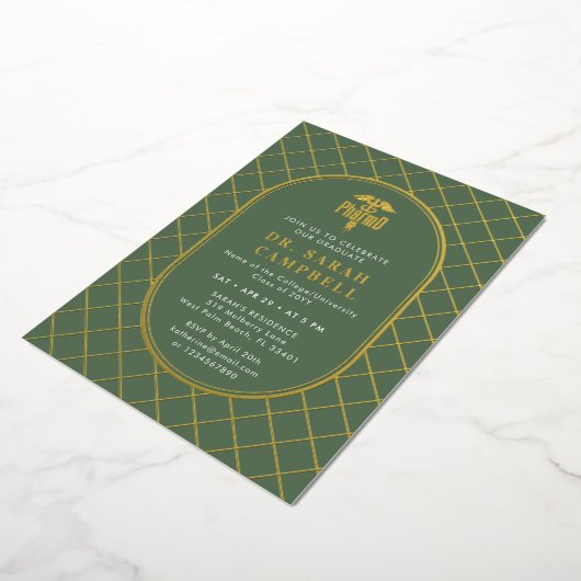 PharmD Doctor of Pharmacy Graduation Check Pattern 箔招待状 (回転した状態)