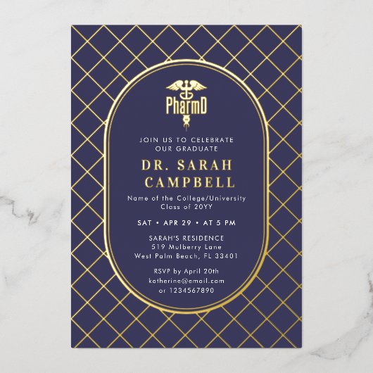 PharmD Doctor of Pharmacy Graduation Check Pattern 箔招待状 (正面)