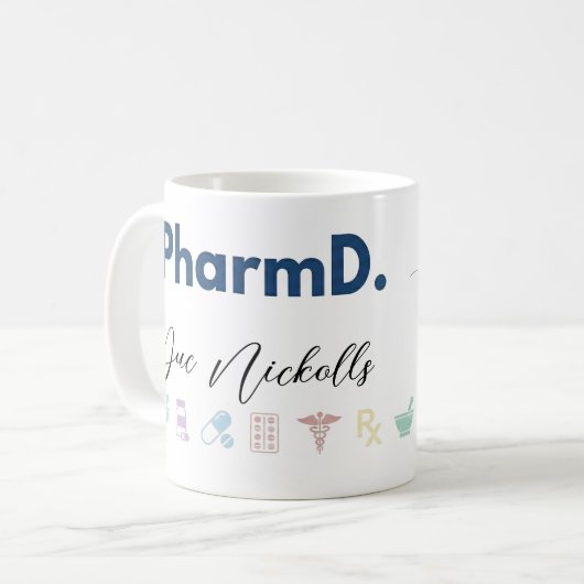 PharmD Personalized Mug | Minimal Modern Pharmacis コーヒーマグカップ (正面左)