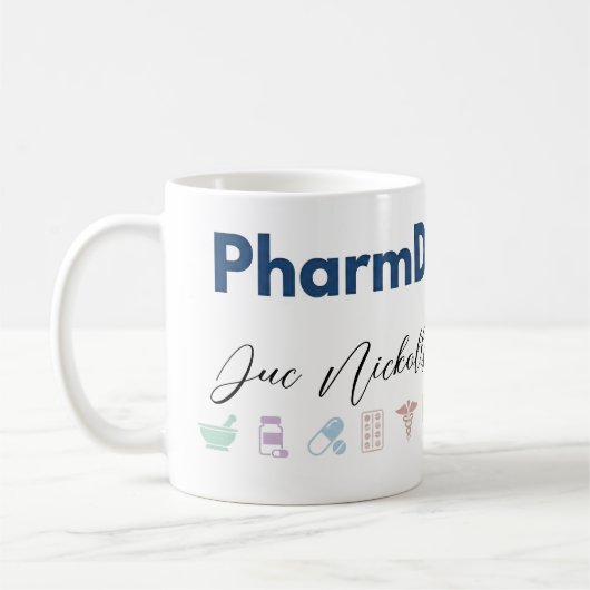 PharmD Personalized Mug | Minimal Modern Pharmacis コーヒーマグカップ (左)