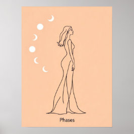 Phases – Feminine Moon Cycle Line Art ポスター