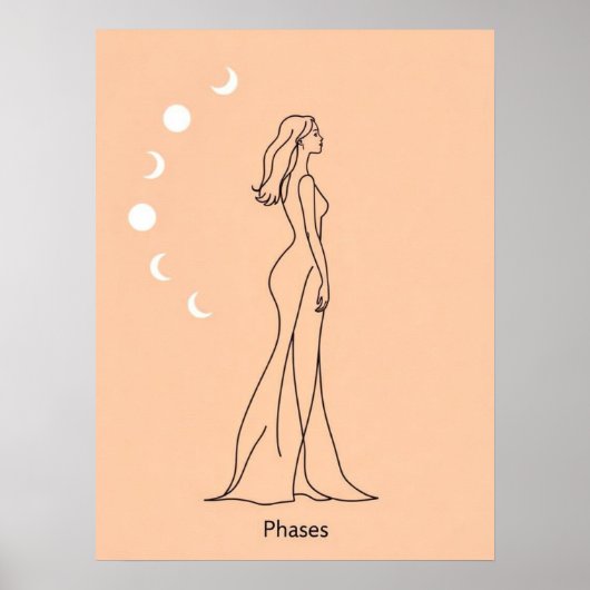 Phases – Feminine Moon Cycle Line Art ポスター (正面)