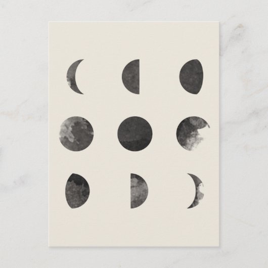 Phases of the Moon Lunar Watercolor ポストカード (正面)