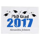 PhDの卒業生の2017年の卒業のギフトバッグ(青い) ラージペーパーバッグ (裏面)