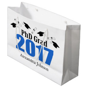 PhDの卒業生の2017年の卒業のギフトバッグ(青い) ラージペーパーバッグ