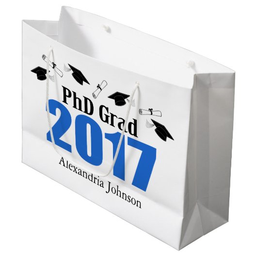 PhDの卒業生の2017年の卒業のギフトバッグ(青い) ラージペーパーバッグ (正面アングル)