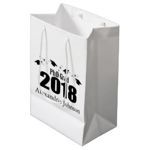PhDの卒業生の2018年の卒業のギフトバッグ(黒) ミディアムペーパーバッグ