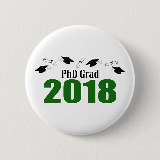 PhDの卒業生2018の帽子および免状(緑) 缶バッジ (正面)