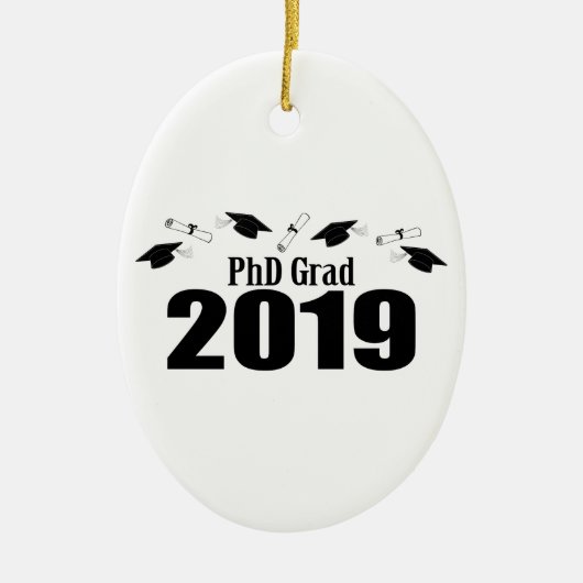 PhDの卒業生2019の帽子および免状(黒) セラミックオーナメント (正面)