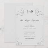 PhDエレガント度シルバーブラック卒業パーティー 招待状 (正面/裏面)