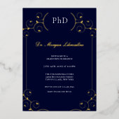 PhDエレガント金ゴールドホワイトブルー卒業パーティー 箔招待状 (正面)