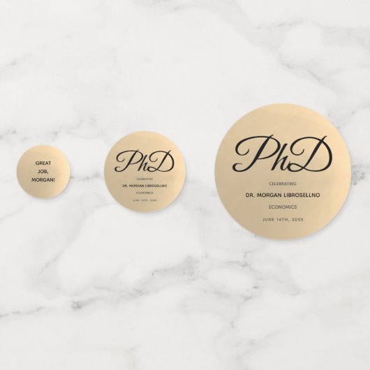 PhDジョブ名素晴らし金ゴールドブラックグレー卒業 コンフェッティ (正面)