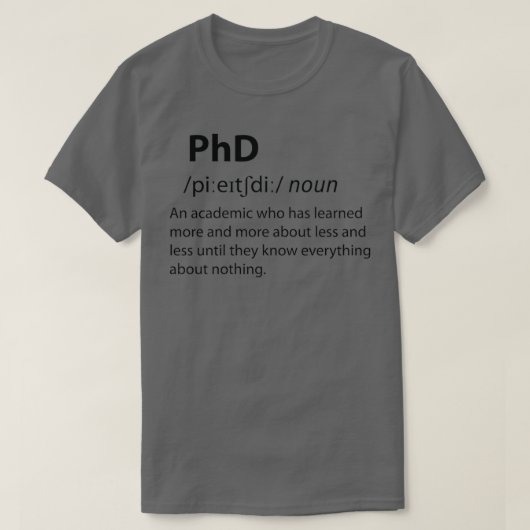 PhDディクおもしろいショナリ定義 Tシャツ (デザイン正面)