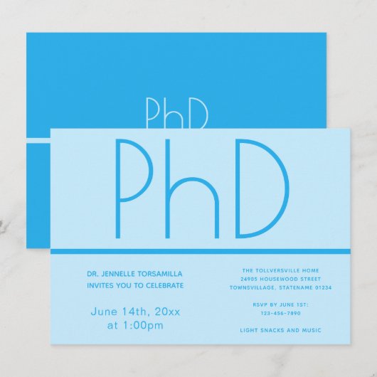 PhDディグライトブルー卒業パーティー 招待状 (正面/裏面)