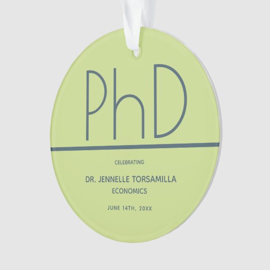 PhDディグリー卒業パーティーグリーンブルー オーナメント (正面)
