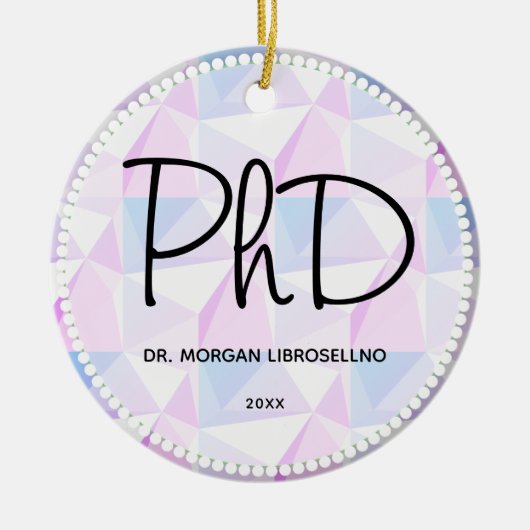 PhDパープルブラック卒業抽象芸術名年 セラミックオーナメント (正面)