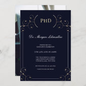 PhD写真エレガント金ゴールドブルー卒業パーティー 招待状 (正面/裏面)
