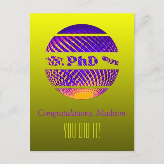 PhD卒業式グリーティングカードカラフル ポストカード (正面)