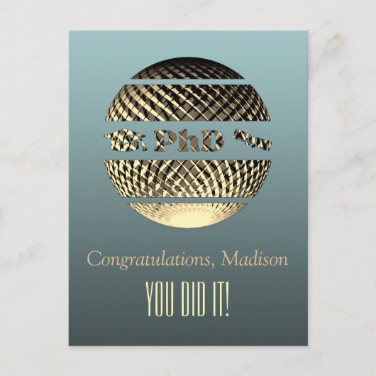 PhD卒業式グリーティングカード金ゴールド白金 ポストカード (正面)