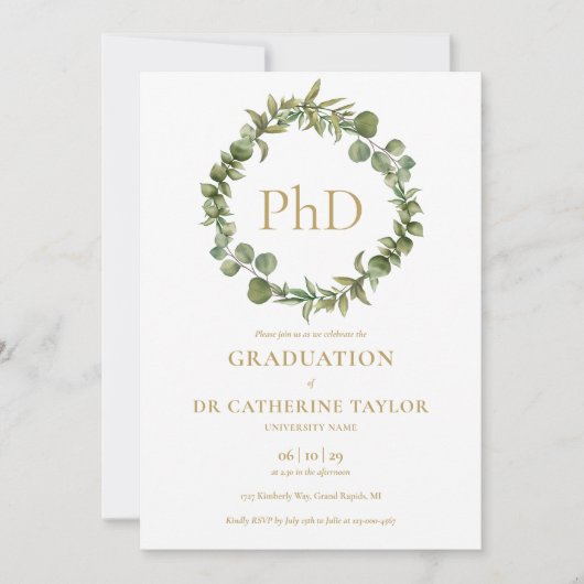 PhD学位おしゃれなガーランド 卒業パーティー  招待状 (正面)