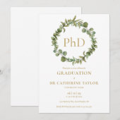 PhD学位おしゃれなガーランド 卒業パーティー  招待状 (正面/裏面)